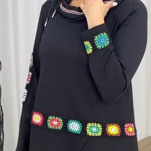 Black Asymmetrical Tunic with Sleeve and Embellished Details